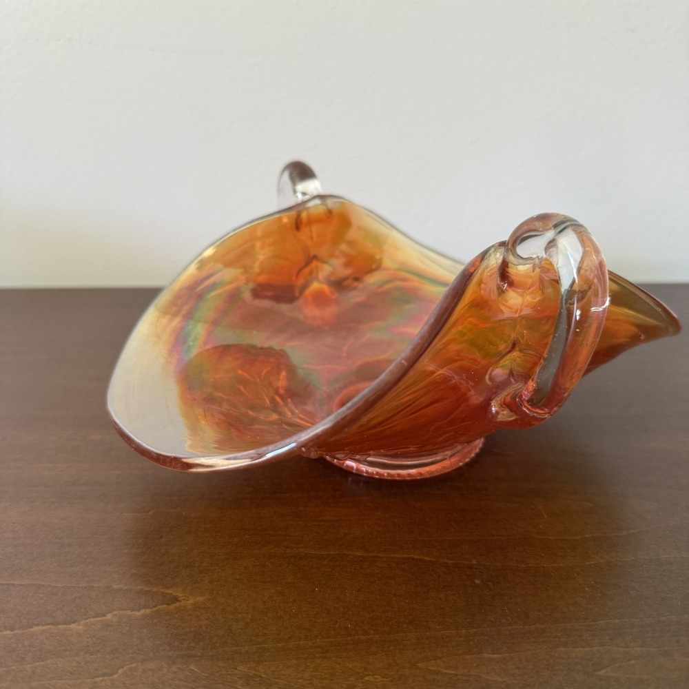 Fenton Honeycomb & Clover Marigold Carnival Glass Bonbon Dish